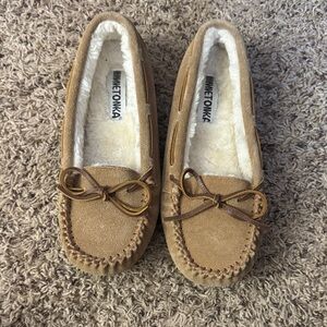 Minnetonka Brown Suede Moccasins with Bow